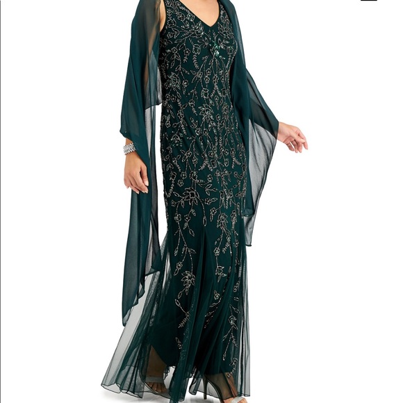 J Kara Beaded Long Dress with Scarf - Picture 4 of 7